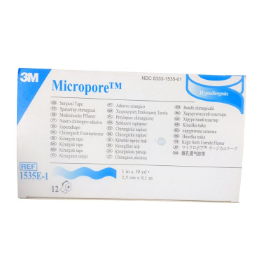 MICROPORE sparadraps microporeux - 9,14mx2.5cm - 24 rouleaux + dérouleur