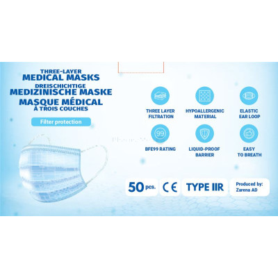 Masques de couleur (rose / noir / bleu) type IIR - 50pc