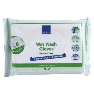 Gants de toilette jetables humides ABENA - 8pc