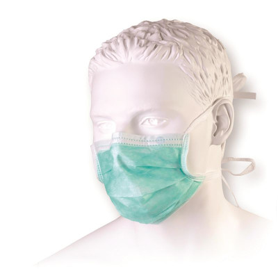 Masques 3 plis Type II vert à lanières - 50pc