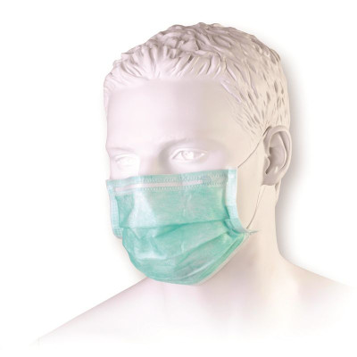 Masques 3 plis Type II vert à élastique - 50pc