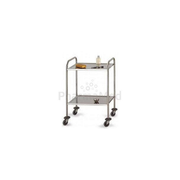 Guéridon inox 2 plat. 60x40cm+roulettes (451)