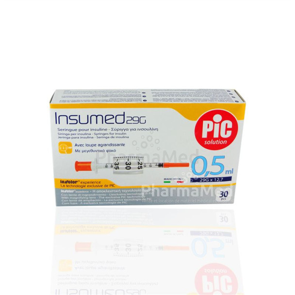 Seringues insuline PIC 0,5mlG29 12,7mm (30pc)