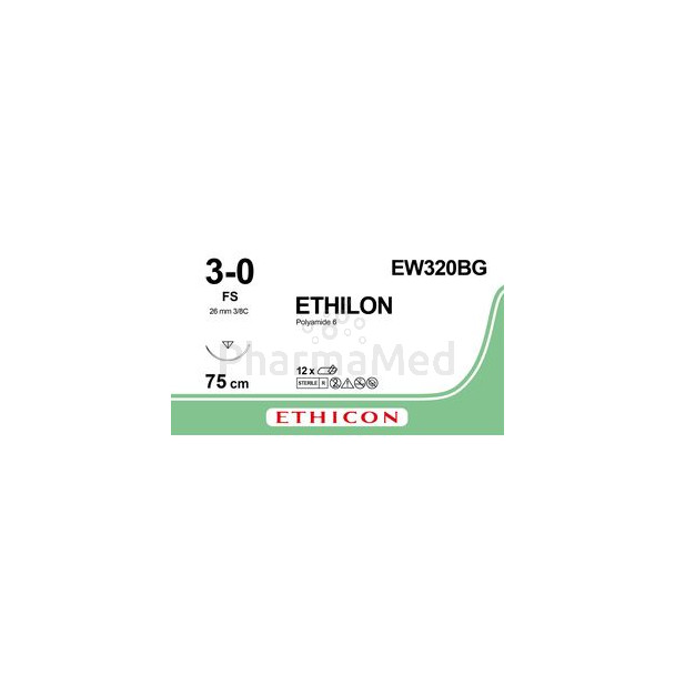 ETHILON 3/0 EW320BG BLK 75cm 19mm 3/8(12fils) - ETHILON 3/0 EW320BG BLK 75cm 19mm 3/8(12fils)