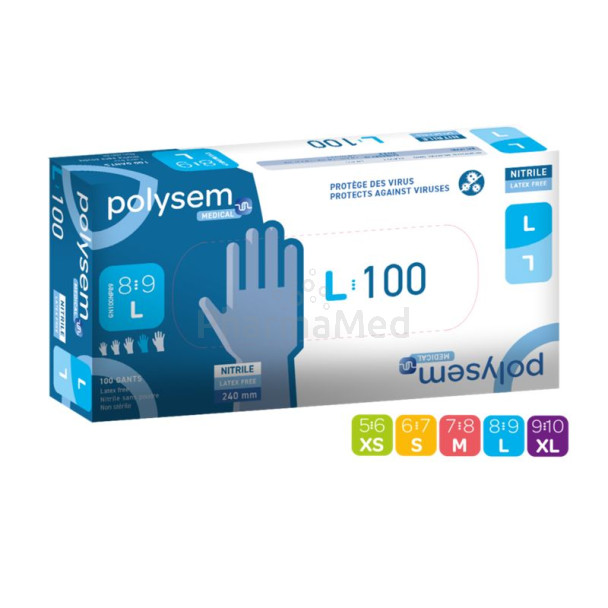 Gants nitrile non poudrés POLYSEM XL/100pc