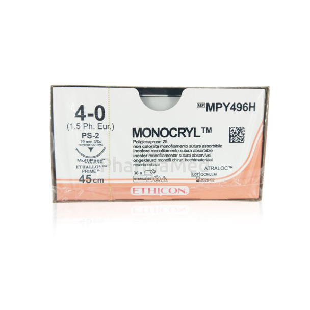MONOCRYL MPY496H 4/0 45cm 3/8 19mm ..(36fils)