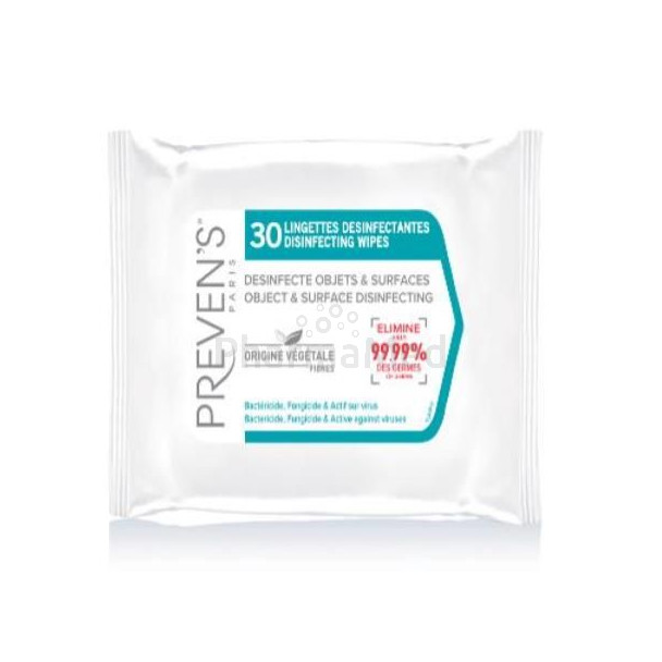 Lingettes désinfectantes mains et surfaces PREVEN'S - 30pc