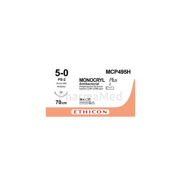 MONOCRYL+ MCP495H 5/0 PS-2 70cm 3/8  (36fils)