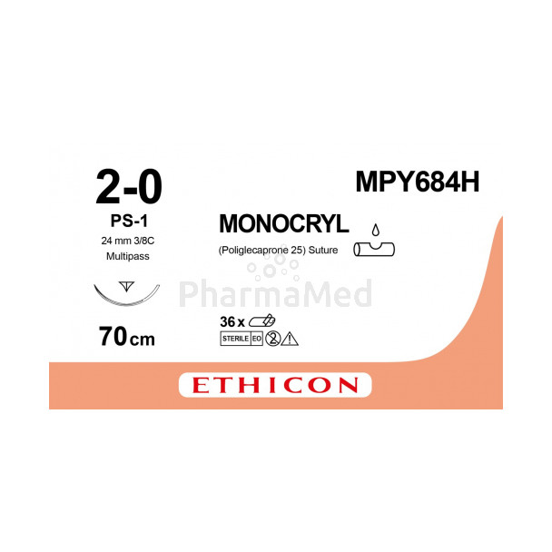 MONOCRYL MPY684H PS-1 2/0 70cm - 36 fils