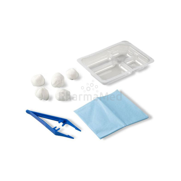 Set à pansements HEKA - N°2 - 5 tampons / 1 pince / 1 champs - 100 sets