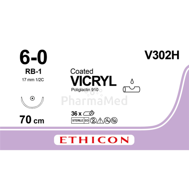 VICRYL 6/0 Coated V302H RB-1 70cm - 36draden