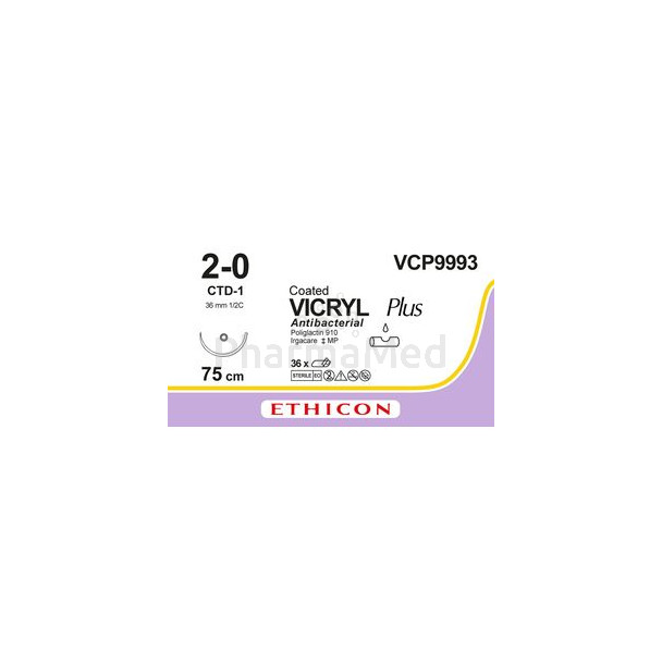 VICRYL+ VCP9993 USP2/0 CTD-1 36mm 75cm - 36 fils