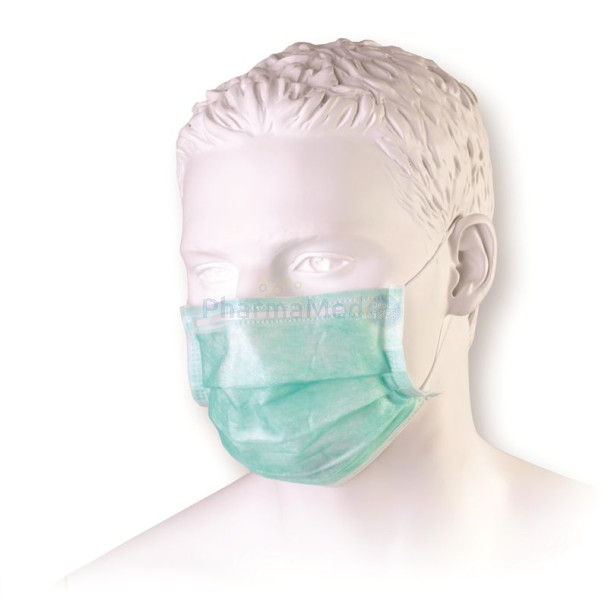 Masques 3 plis Type II vert à élastique - 50pc