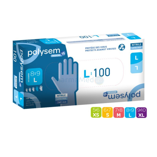 Gants nitrile non poudrés POLYSEM Large/100pc