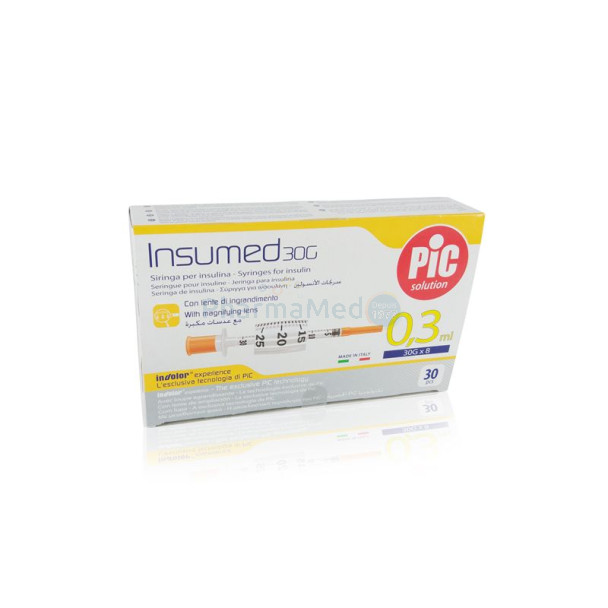 Seringues insuline PIC - 0,3ml G30 8mm - 3 x 10pc