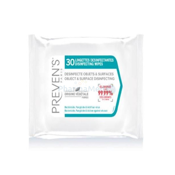 Lingettes désinfectantes mains et surfaces PREVEN'S - 30pc