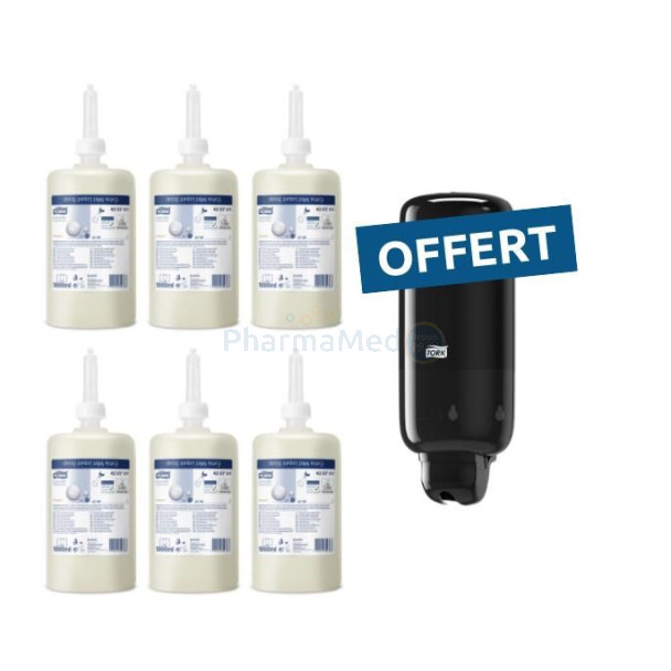 Pack : 6x1L gel hydro./savon + 1 dist. TORK offert - Pack 2 TORK 6 x 1L savon + dis noir