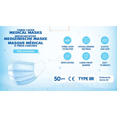 Masques 3 plis Adulte type IIR bleu ...(50pc)