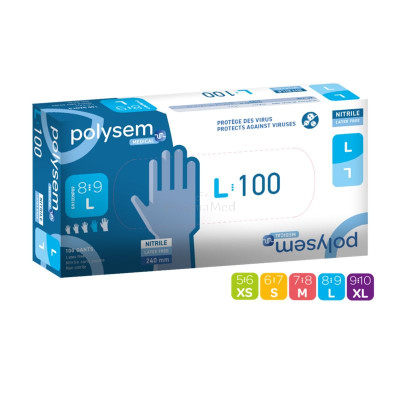 Gants nitrile non poudrés POLYSEM Large/100pc