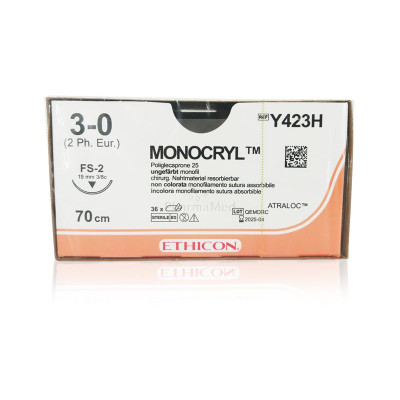 MONOCRYL 3/0 Y423H FS-2  3/8 19mm 70cm - 36 fils