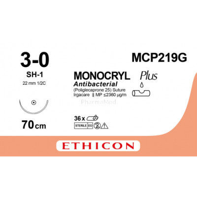 MONOCRYL 3/0 Plus MCP219G SH-1 70cm - 36draden