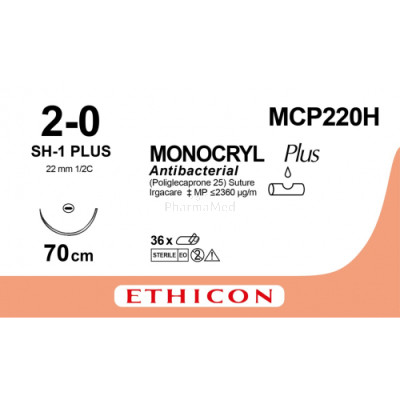 MONOCRYL 2/0 Plus MCP220H SH-1 70cm - 36draden