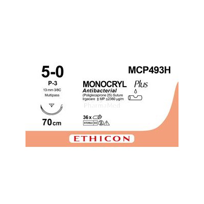 MONOCRYL+ MCP493H 5/0 P-3 70cm 3/8  (36fils)