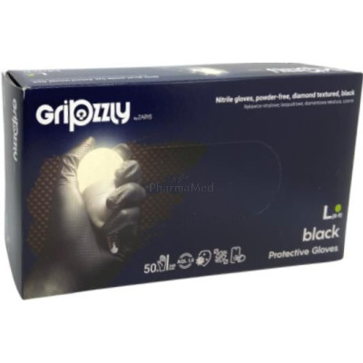 Gants nitriles GRIPZZLY texturés diamand noir - Large - 50pc