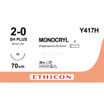 MONOCRYL 2/0 Y417H SH Plus 70cm - 36draden