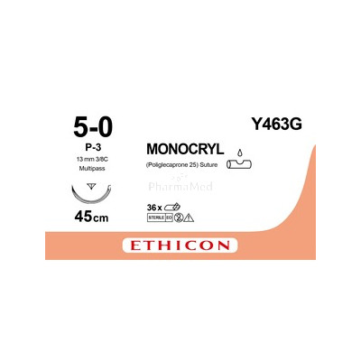 MONOCRYL 5/0 Y463G P-3 Prime 45cm - 12draden